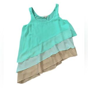 GB Gianni Bini Color Block Asymmetrical Hem Tank Top Blouse
